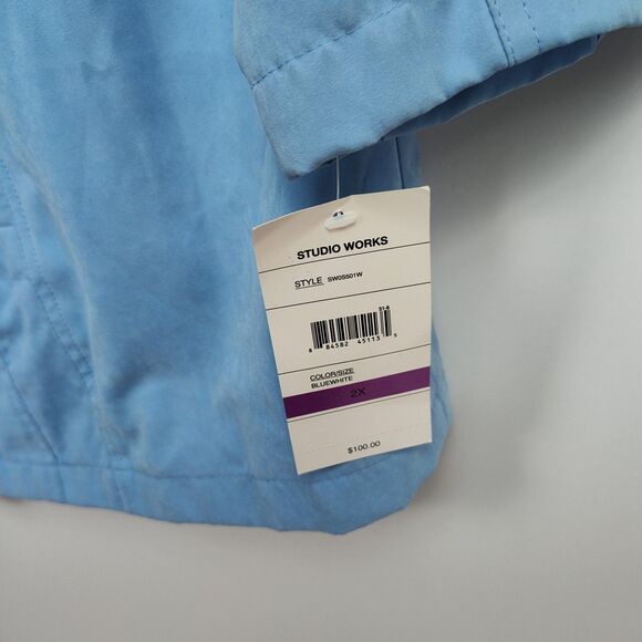 Studio Works Jacket Women's Size 2X Blue w/ White Accents Hooded Full-Zip NWI - Picture 8 of 11